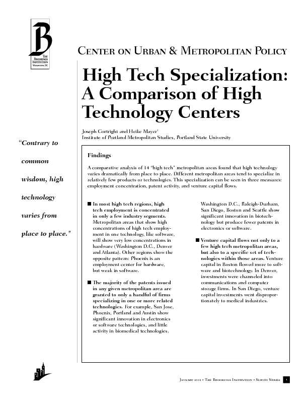 [PDF] High Tech Specialization: A Comparison of High Technology Centers