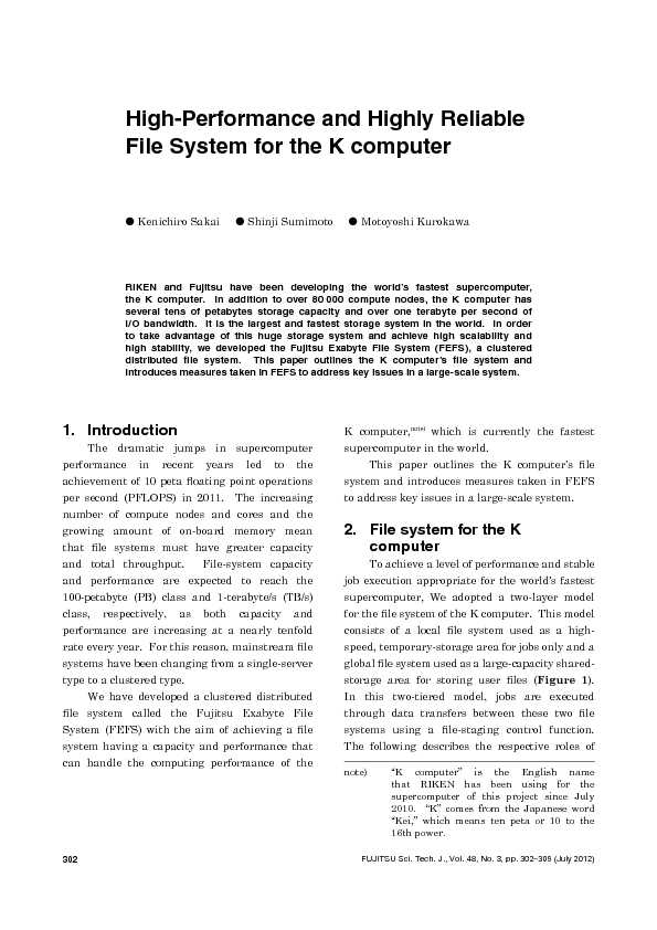 [PDF] High-Performance and Highly Reliable File System for the K computer