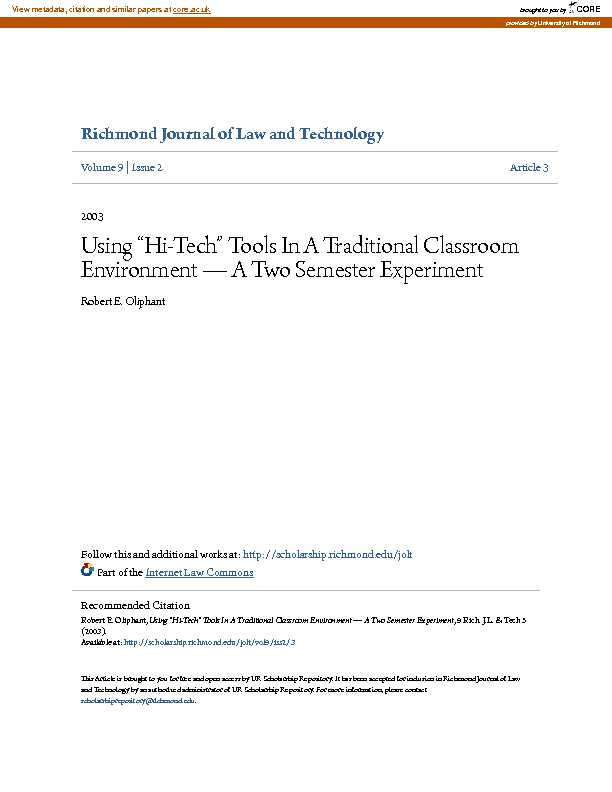 [PDF] Using “Hi-Tech” Tools In A Traditional Classroom Environment - CORE