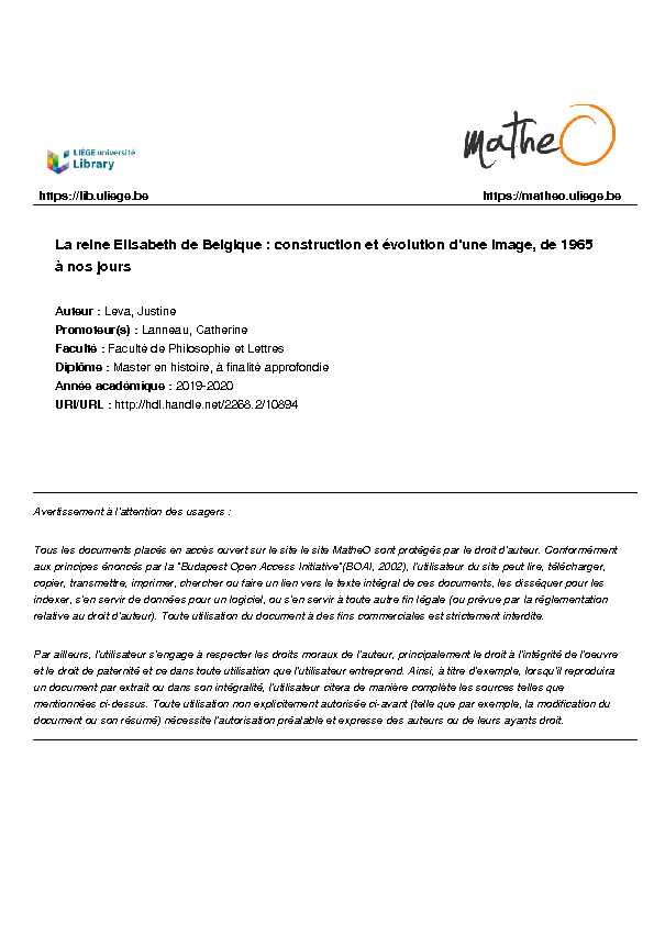 [PDF] La reine Elisabeth de Belgique : construction et évolution  - MatheO