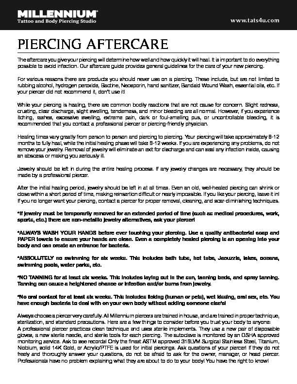 [PDF] PIERCING AFTERCARE