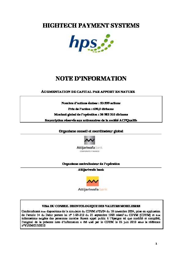 [PDF] HIGHTECH PAYMENT SYSTEMS NOTE DINFORMATION - AMMC