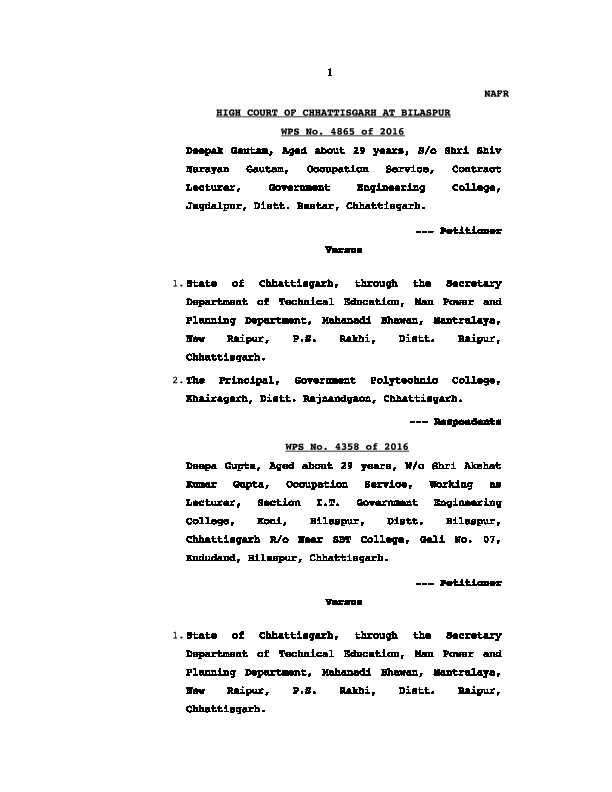 [PDF] HIGH COURT OF CHHATTISGARH AT BILASPUR - Prime Legal