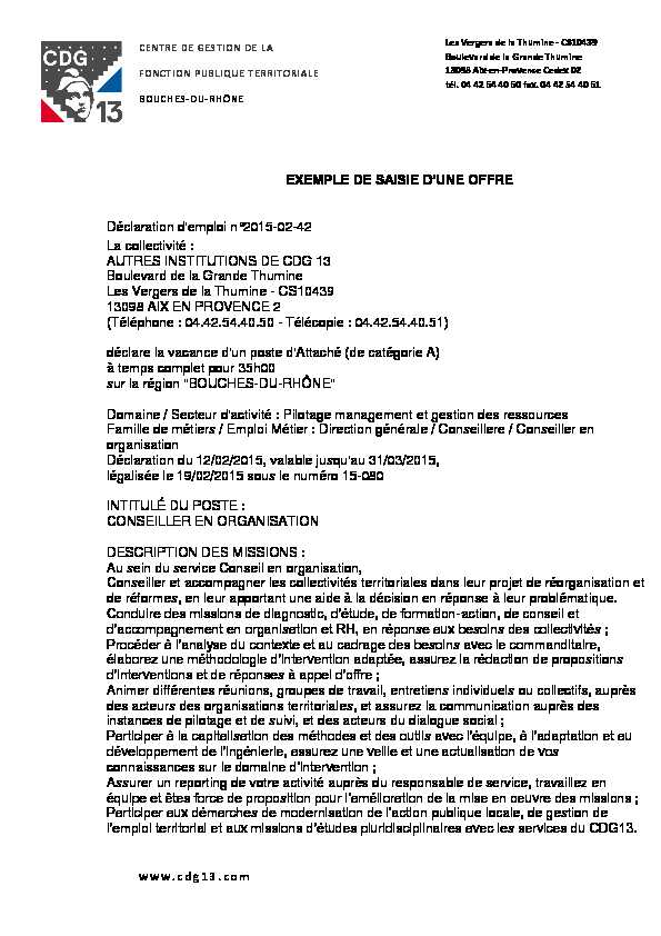 [PDF] EXEMPLE DE SAISIE DUNE OFFRE Déclaration demploi n°2015