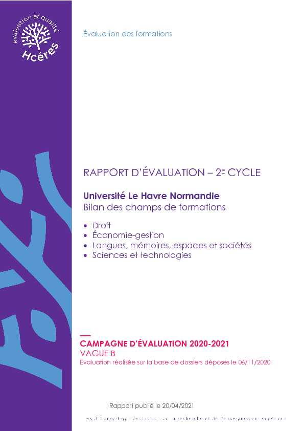 [PDF] Rapport dévaluation - Université du Havre - Hcéres