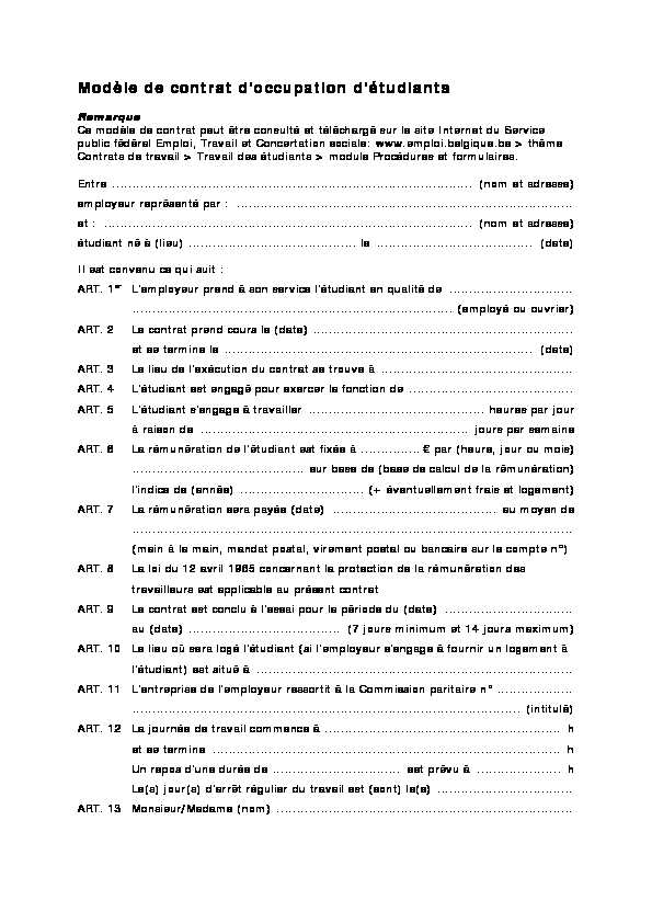 [PDF] Modèle de contrat doccupation détudiants - Infor Jeunes Luxembourg