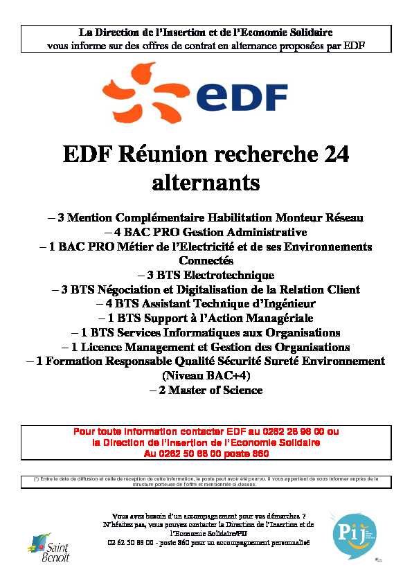 EDF Réunion recherche 24 alternants - saint-benoitre