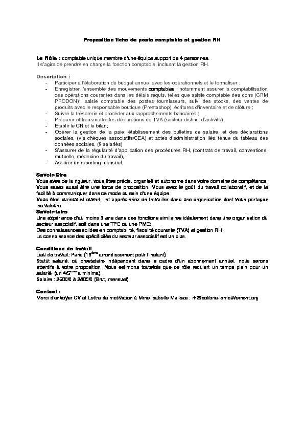 [PDF] Proposition fiche de poste comptable et gestion RH Le Rôle