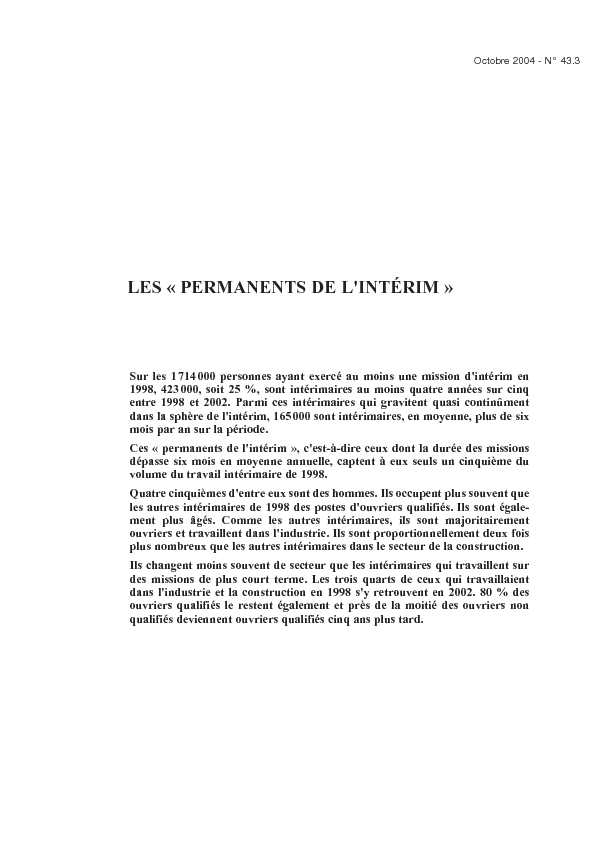 [PDF] LES « PERMANENTS DE LINTÉRIM » - Dares
