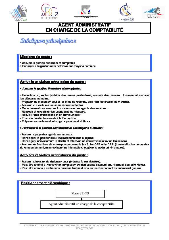 [PDF] AGENT ADMINISTRATIF EN CHARGE DE LA COMPTABILITÉ