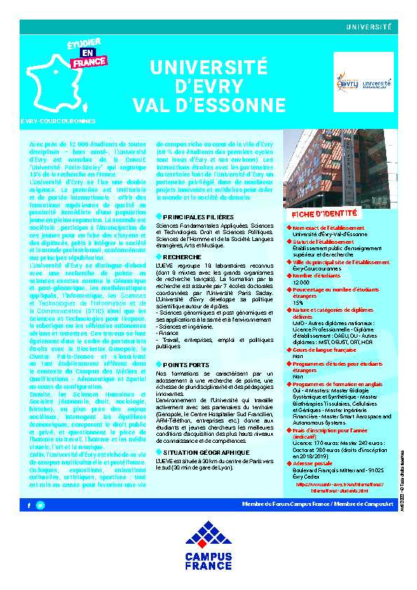 [PDF] Université dEvry Val dEssonne - Campus France