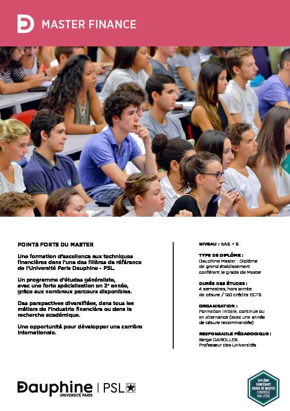 [PDF] MASTER FINANCE - Université Paris Dauphine