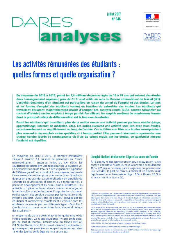 [PDF] Les activités rémunérées des étudiants : quelles formes et  - Dares