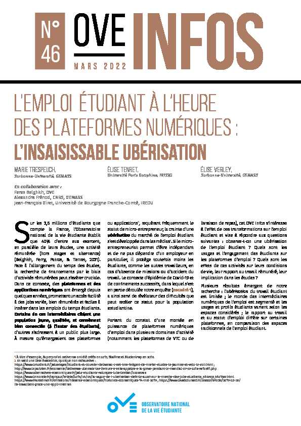 [PDF] Lemploi étudiant à lheure des plateformes numériques :