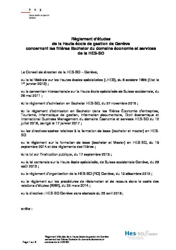 [PDF] Règlement détudes de la Haute école de gestion de Genève