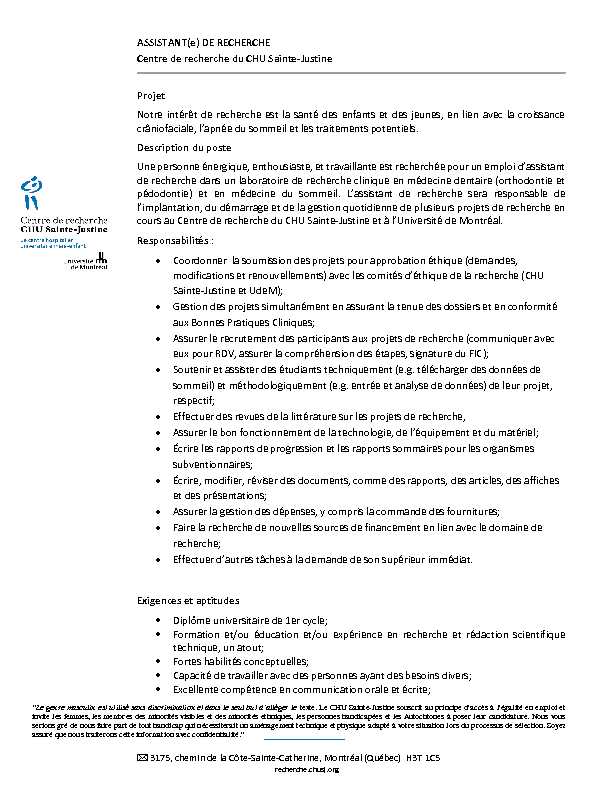 [PDF] ASSISTANT(e) DE RECHERCHE Centre de recherche du CHU