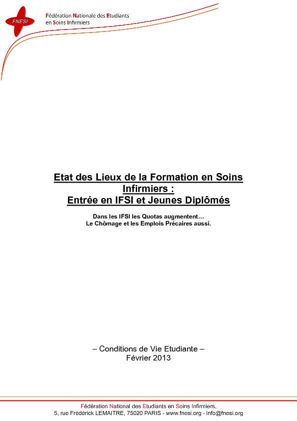 [PDF] Etat des Lieux de la Formation en Soins Infirmiers : Entrée en IFSI et