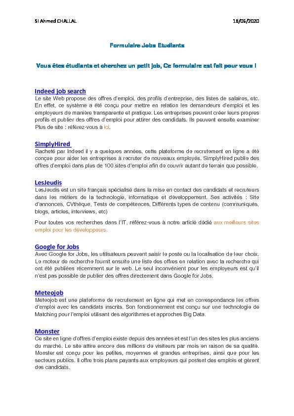 [PDF] Formulaire Jobs Etudiants - Cjoint