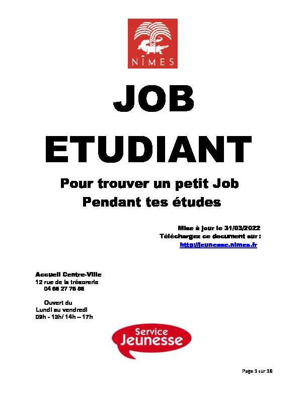 [PDF] Pour trouver un petit Job Pendant tes études - Ville de Nîmes