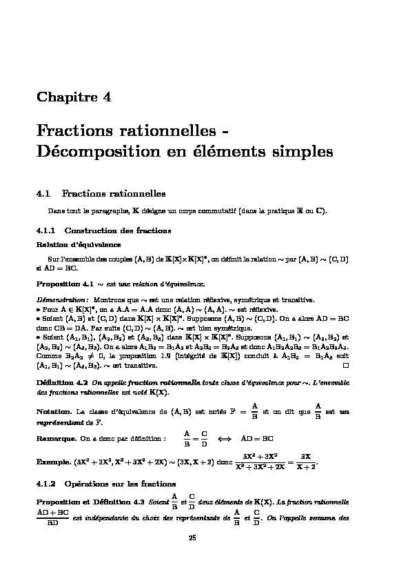 Chapitre 4 - Fractions rationnelles - Décomposition en éléments