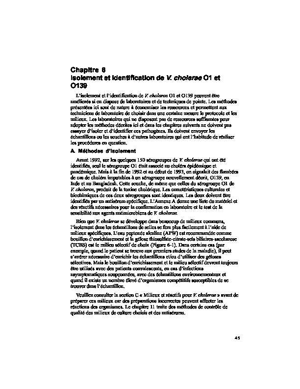 Chapitre 6 Isolement et identification de V. cholerae O1 et O139