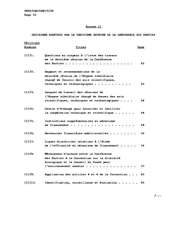 UNEP/CBD/COP/3/38 Page 50 / Annexe II DECISIONS ...