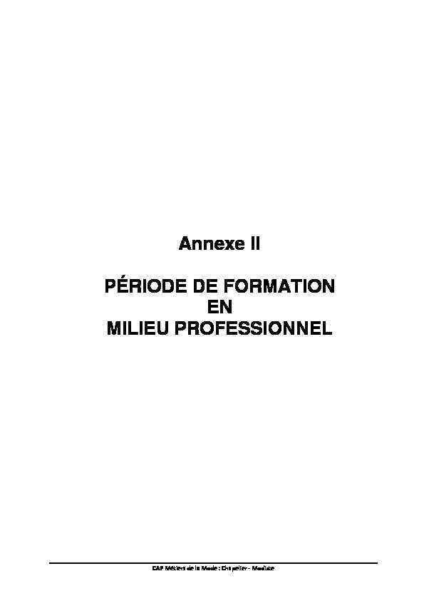 Annexe II PÉRIODE DE FORMATION EN MILIEU PROFESSIONNEL