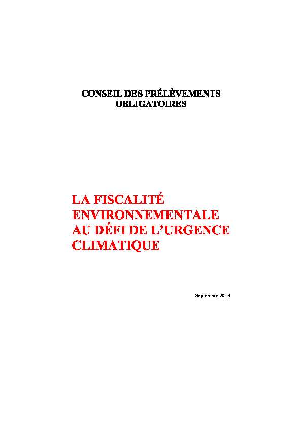 La fiscalité environnementale au défi de lurgence climatique