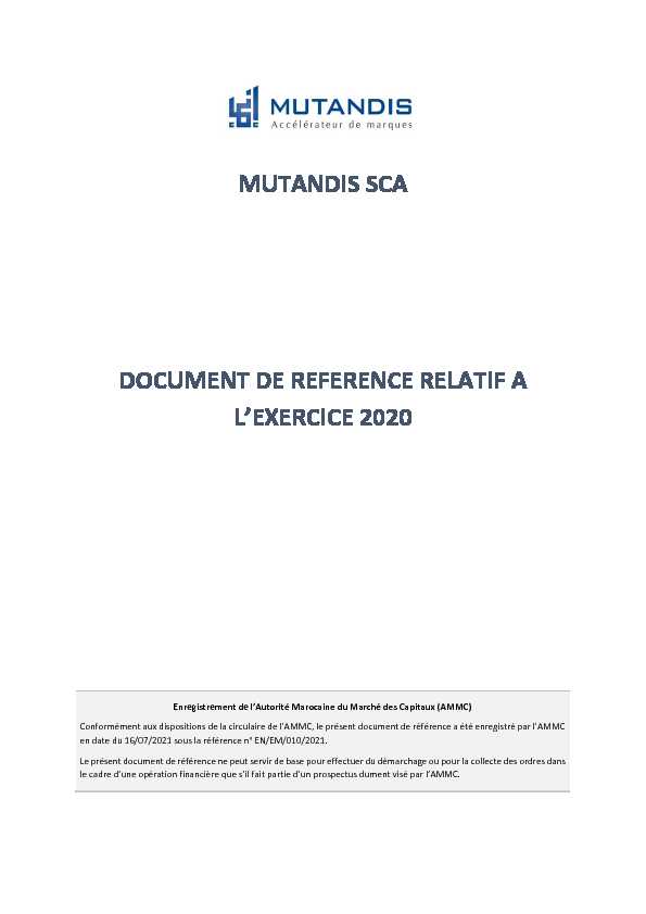 MUTANDIS SCA DOCUMENT DE REFERENCE RELATIF A L