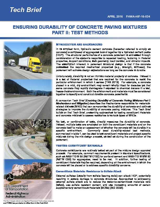 Ensuring Durability of Concrete Paving Mixtures-Part II: Test Methods