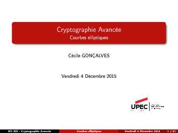 Cryptographie Avancée - Courbes elliptiques