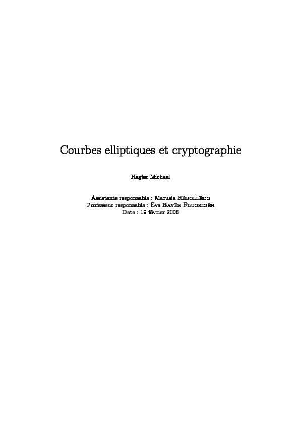 Courbes elliptiques et cryptographie