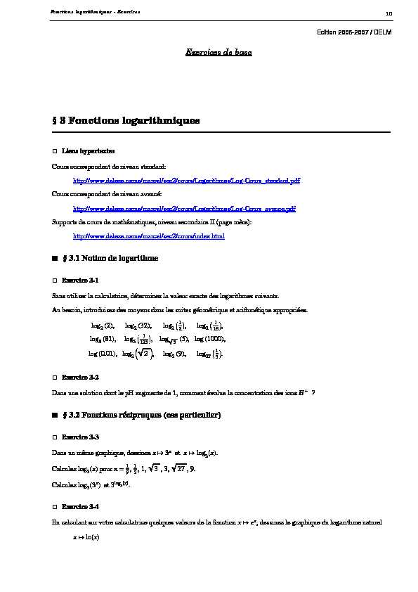 Logarithmes exercices de niveau secondaire II
