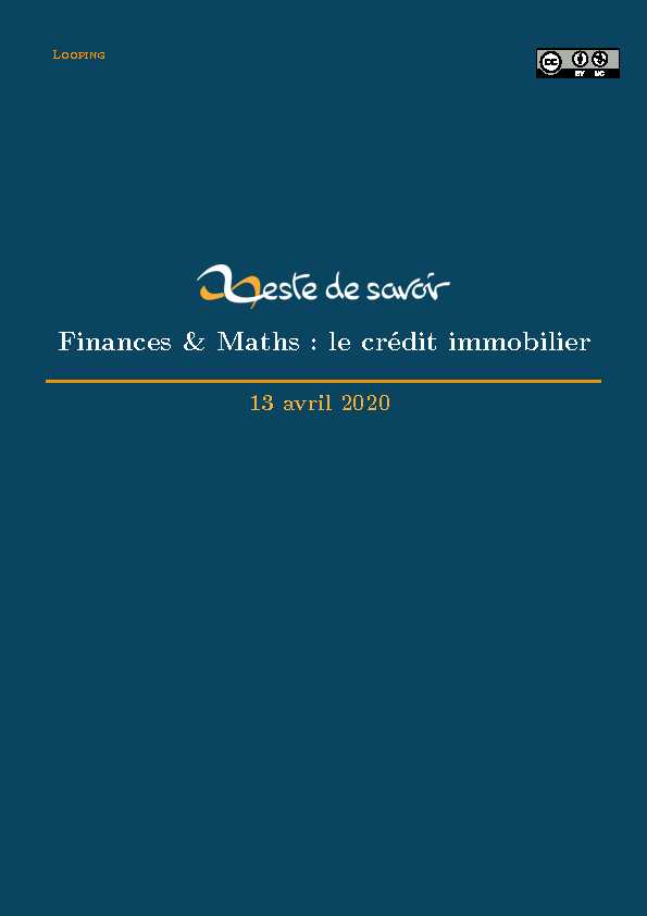 Finances & Maths : le crédit immobilier