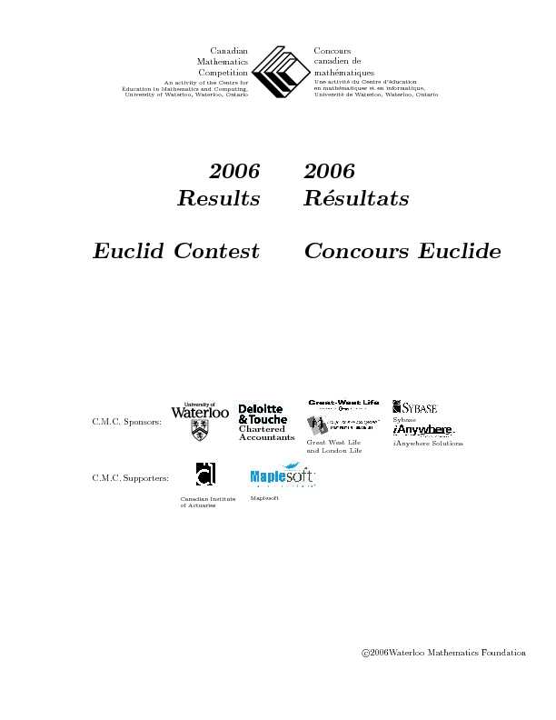 2006 Results Euclid Contest 2006 Résultats Concours Euclide