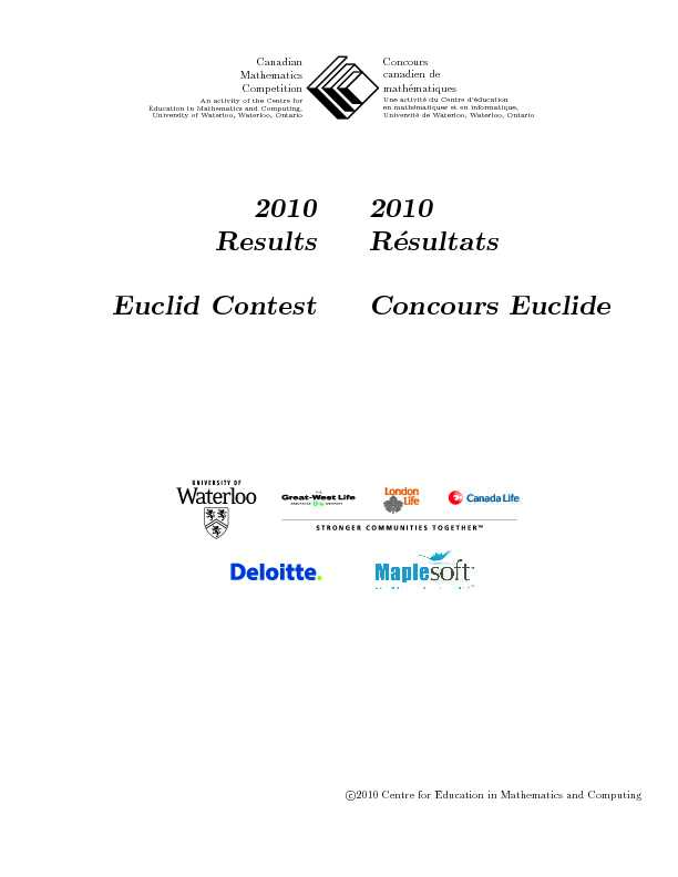 2010 Results Euclid Contest 2010 Résultats Concours Euclide