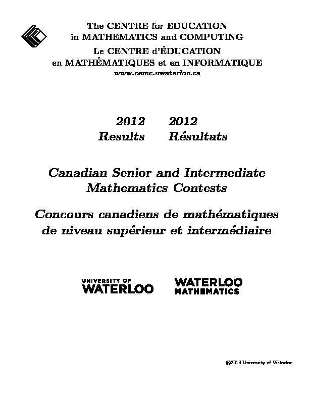2012 Results 2012 Résultats Canadian Senior and Intermediate