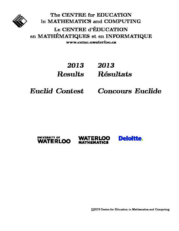 2013 Results Euclid Contest 2013 Résultats Concours Euclide