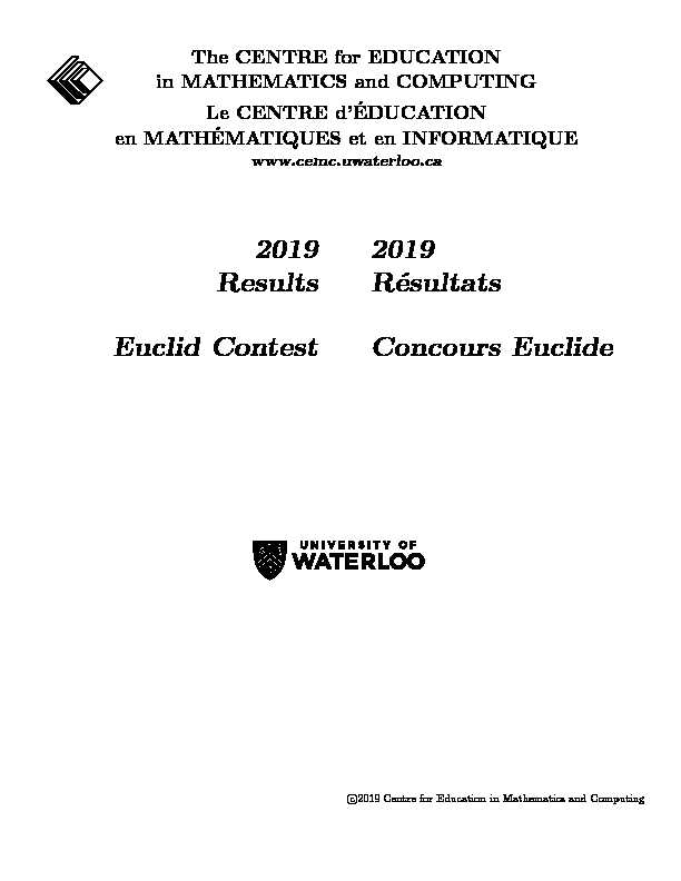 2019 Results Euclid Contest 2019 Résultats Concours Euclide