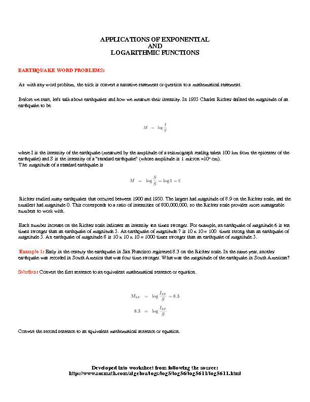 APPLICATIONS OF EXPONENTIAL AND LOGARITHMIC FUNCTIONS