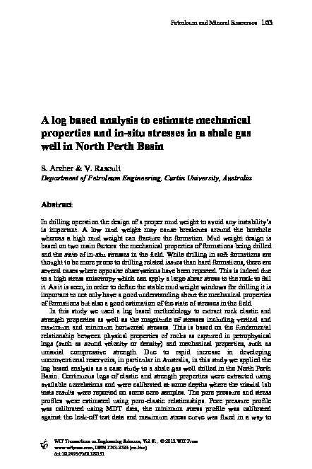 A log based analysis to estimate mechanical properties and in-situ