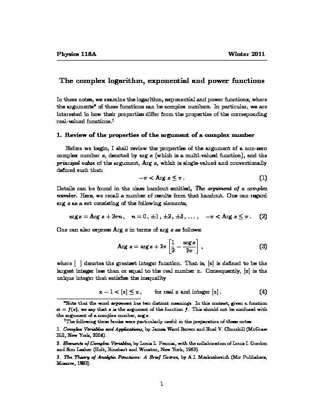 Physics 116A Winter 2011 - The complex logarithm exponential and