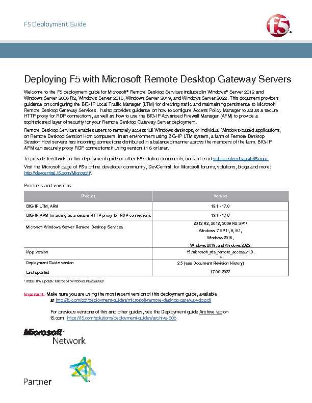 Deploying F5 with Microsoft Remote Desktop Gateway Servers