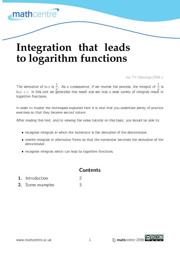Integration that leads to logarithm functions