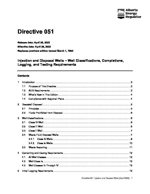 Directive 051: Injection and Disposal Wells – Well Classification