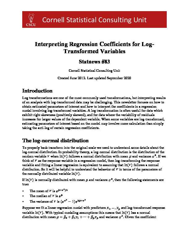 Interpreting Regression Coefficients for Log-Transformed Variables