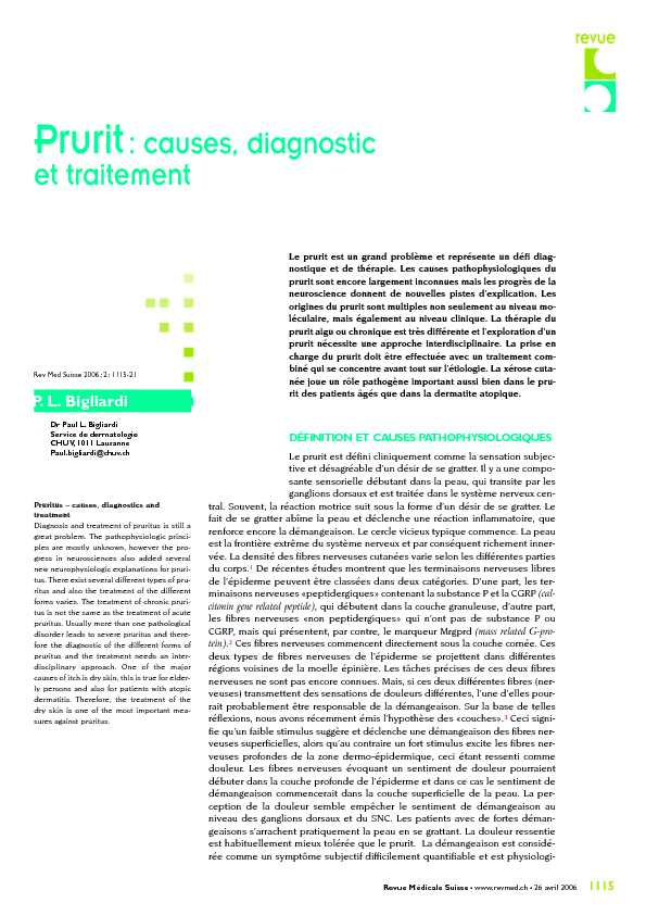 Prurit: causes diagnostic et traitement