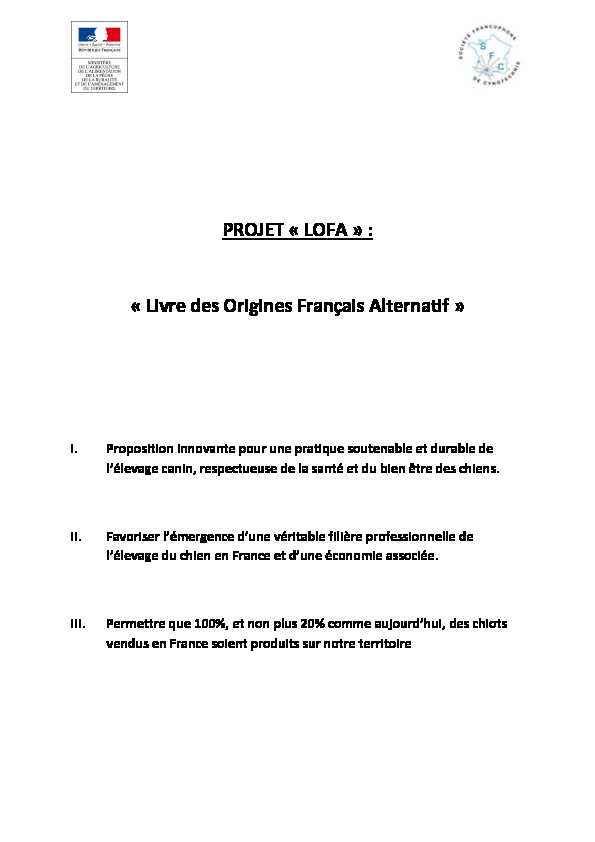 PROJET « LOFA » : « Livre des Origines Français Alternatif »