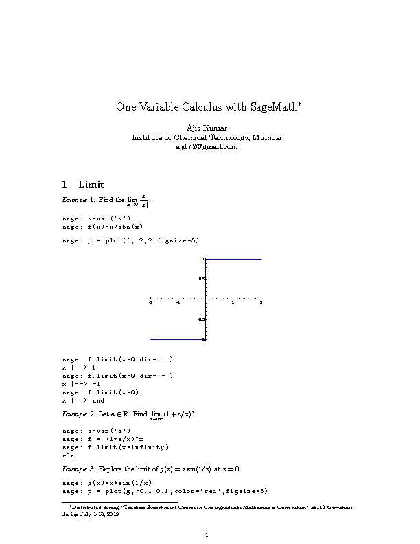 One Variable Calculus with SageMath