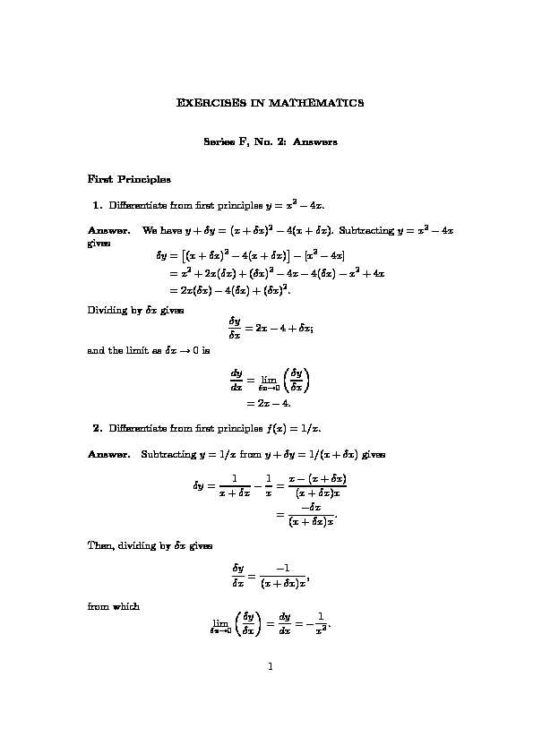 EXERCISES IN MATHEMATICS Series F No. 2: Answers First